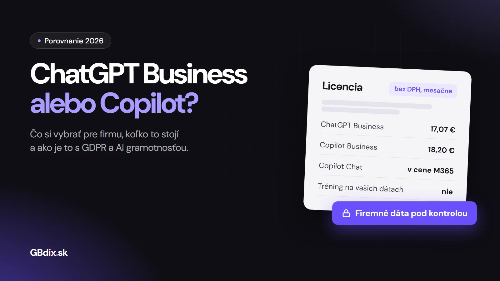 ChatGPT Business alebo Microsoft Copilot: cena licencie za používateľa mesačne bez DPH a ochrana firemných dát